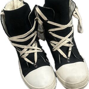 Rick Owens Black and White High-Top Sneakers